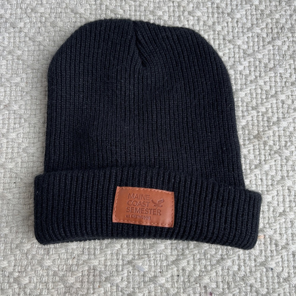 Maine Coast Semester at Chewonki Acrylic Black Beanie Hat Cap Knit